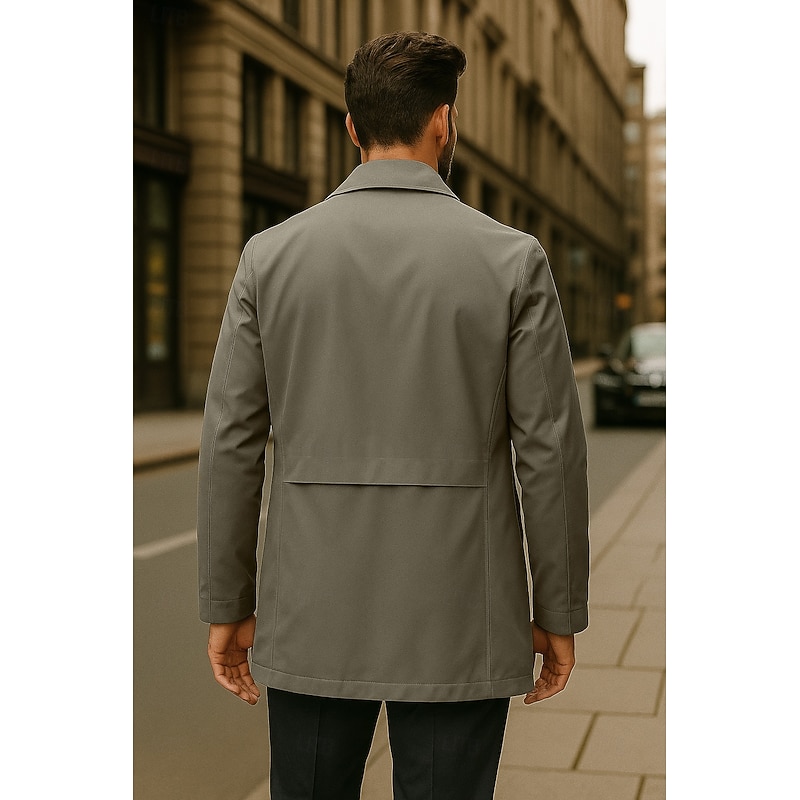 Men Trench Coat Formal Office Spring Fall Cross-Seasons Polyester Outerwear Clothing Apparel Elegant Daily Solid Color Fold-over Collar Single Breasted2