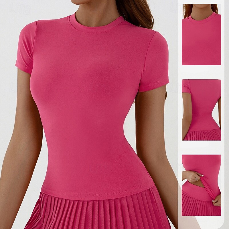 Women's Activewear Crew Neck Quick Dry Stretchy Breathable Short Sleeve Sports Solid Color Top For Gym Dance Athletic Activewear2