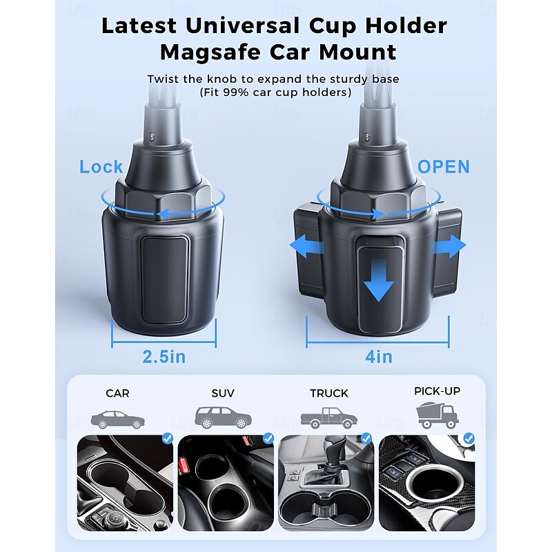 Upgraded for MagSafe Cup Holder Charger, MagSafe Car Mount Charger 15W Fast Charging with Adjustable Gooseneck for iPhone 16 15 14 13 12 Pro Max Plus Mini MagSafe Case3