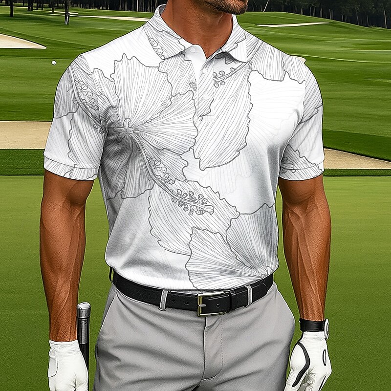 Men's Plants Golf Polo Short Sleeve Polo Shirts Collared Shirts Sportswear Casual Outdoor clothing Daily Wear 3D Print Buttons Summer Sky Blue Green Gray2