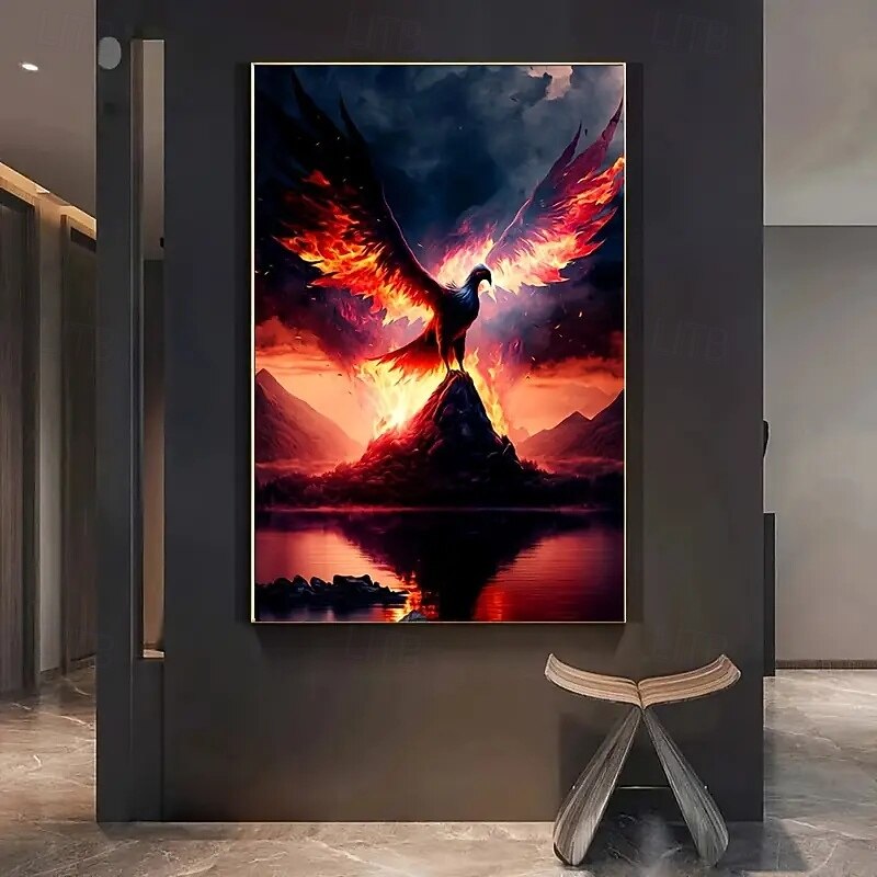 Phoenix Rebirth Decorative Art Canvas Posters Living Room And Bedroom Decoration Oil Painting Prints Frameless Portrait Direction Interior Use Phoenix Theme Wall Art For Home And Dining Room3