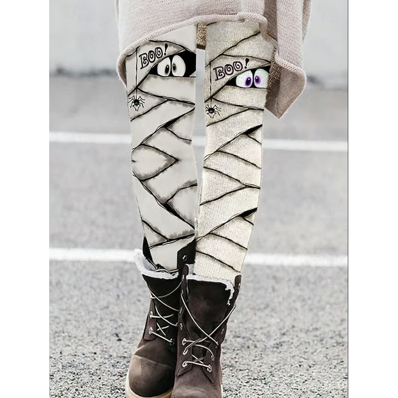 Women's Leggings Vacation Vintage Fashion Ankle-Length High WaistPantsHalloween Graphic Halloween Monster Printing Soft Breathable Stretchy Formal Outdoor Vacation Black Green Ash Black and Dark Gray2