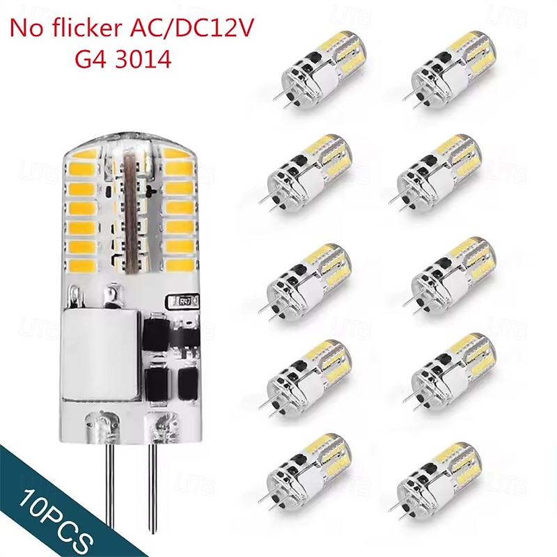 10 Pcs No Flicker AC/DC12V G4 LED Bulb 2W 3W Silicone 24/48LEDS SMD3014 Super Bright Replace 30W Halogen Chandelier Light