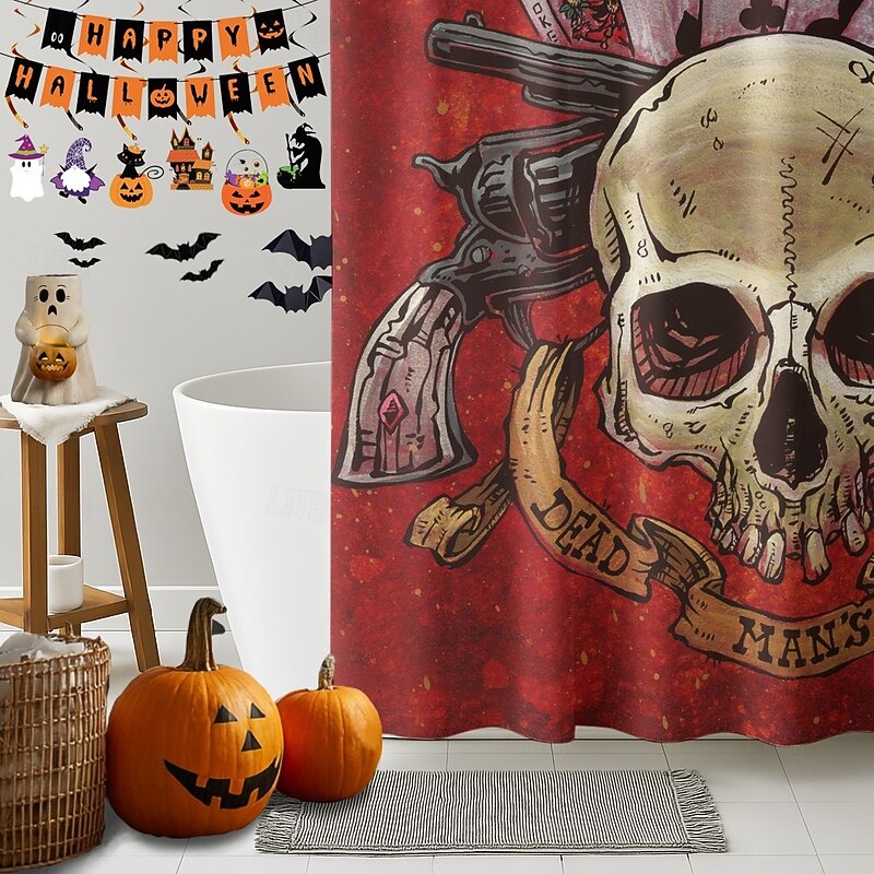 Dead Mans Hand and Smoke em If You Got-em by David Lozeau Halloween ShowerCurtain with Hooks Polyester Washable Waterproof Pattern Bathroom Bathtub Decor3