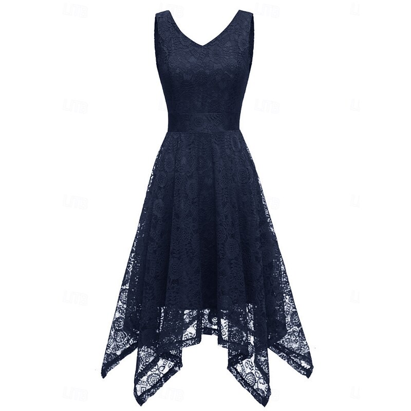 Women's Midi Dress Lace Dress Cocktail Dress Wedding Guest Dress Chiffon Elegant Fashion Modern Outdoor Cocktail Party Regular Fit Plain Sleeveless V Neck Black Pink Navy Blue Summer Spring Fall - Main Image