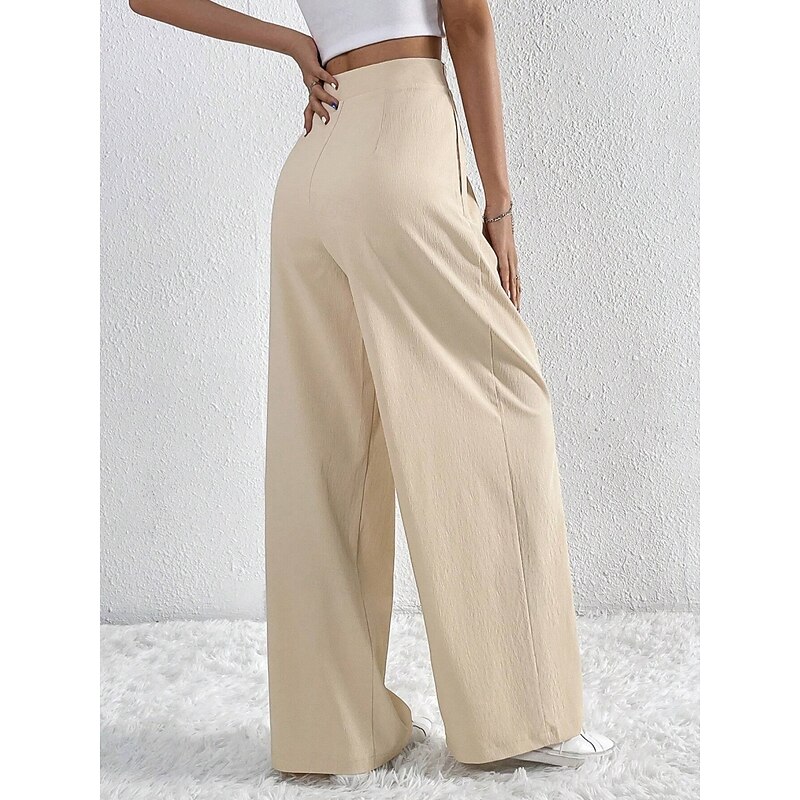 Women's Wide Leg Pants Trousers Streetwear Casual Long High Waist Plain Breathability Soft Micro-elastic Vacation Street Daily Wear Black Pink Light Blue Apricot Fall Regular Fit2