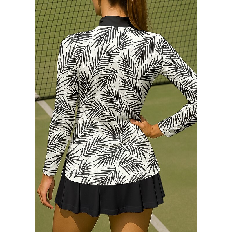 Women's Floral Trees / Leaves Sport Shirt Golf Polo Shirt Tennis Shirt Tennis Top Long Sleeve Zipper Floral UPF50+ UV Resistant High Elasticity Moisture Wicking Breathable Tennis Golf Pickleball2