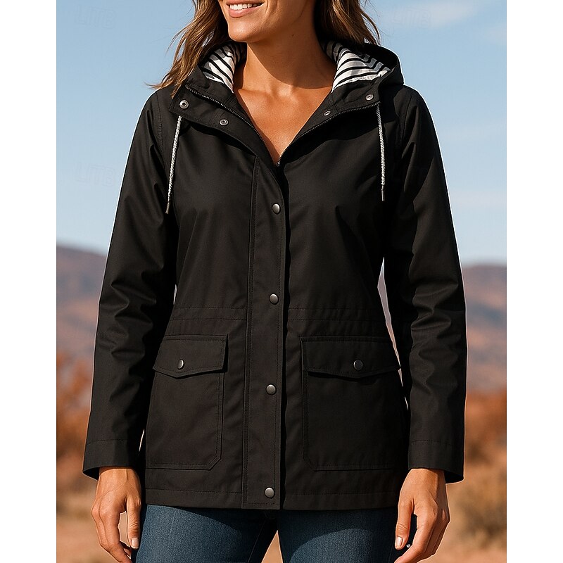 Women's Hiking Jacket rain coat Outdoor Waterproof Hiking Outfits Hiking Clothes Winter Autumn / Fall Top Hunting Camping / Hiking / Caving Traveling Solid Color Black3