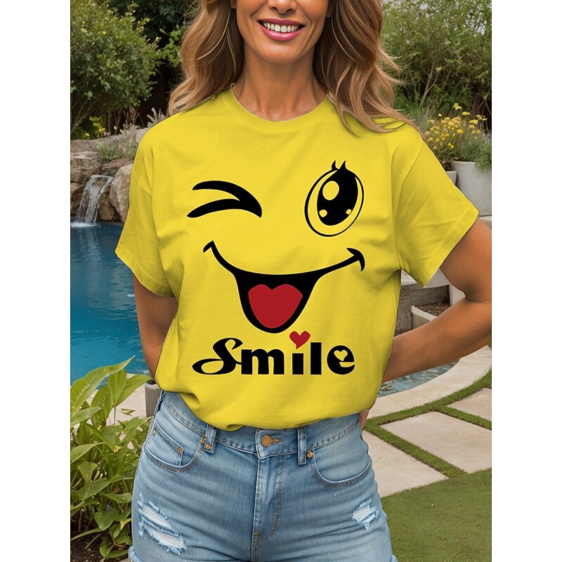 Women's T Shirt Heart Graphic Letter Vintage Stylish Classic Short Sleeve Crew Neck Round Neck Regular Tops Daily Weekend Print Black White Yellow Pink Red Summer