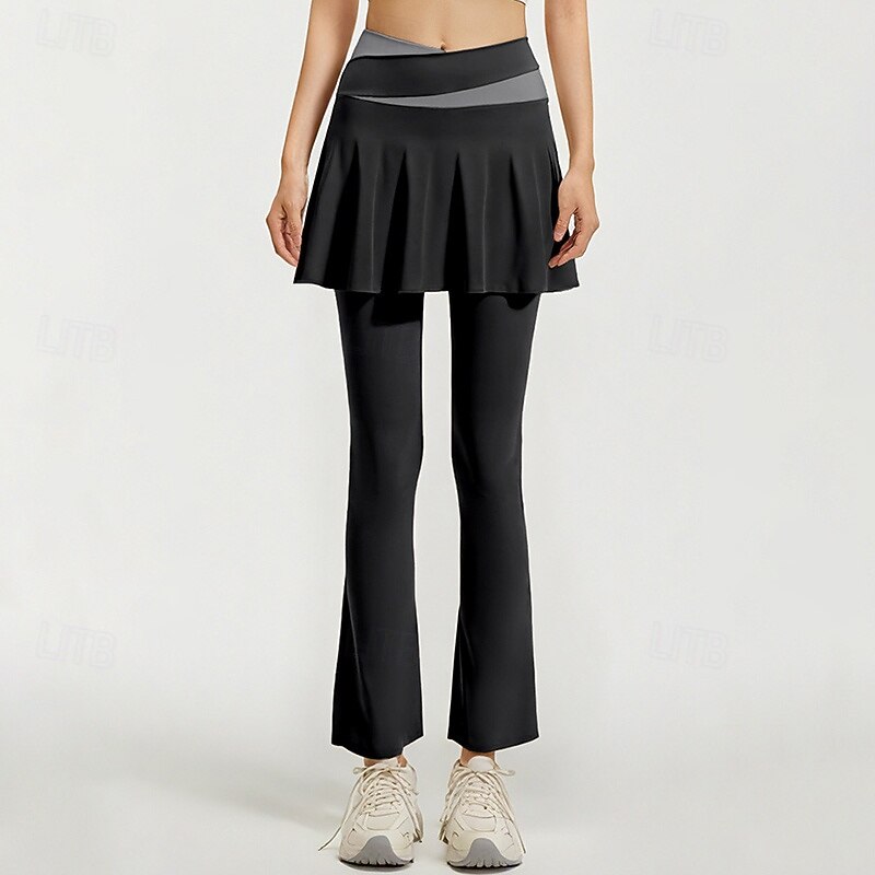 Women's Workout Pants Running Leggings 2 in 1 Tummy Control High Waist Gym Pilates Zumba Bottoms Solid Color Black Blue Coffee Sports Activewear Tight Fit2