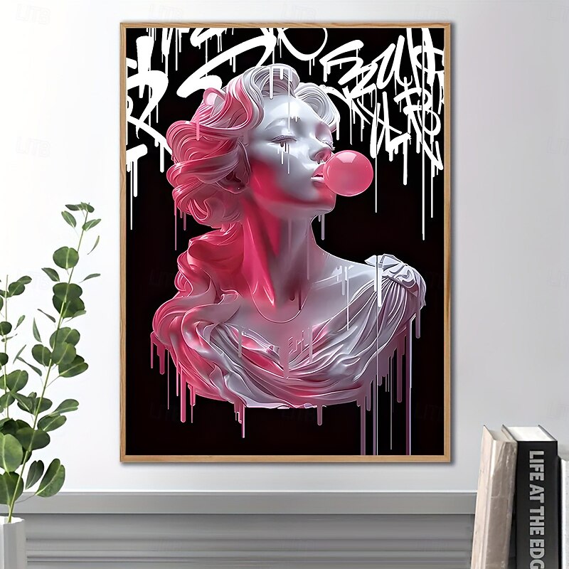 Chic Pink Girl Blowing Balloons Canvas Art Print - Modern Fluid Wall Decor for Living Room & Kitchen Reusable No Frame Needed3