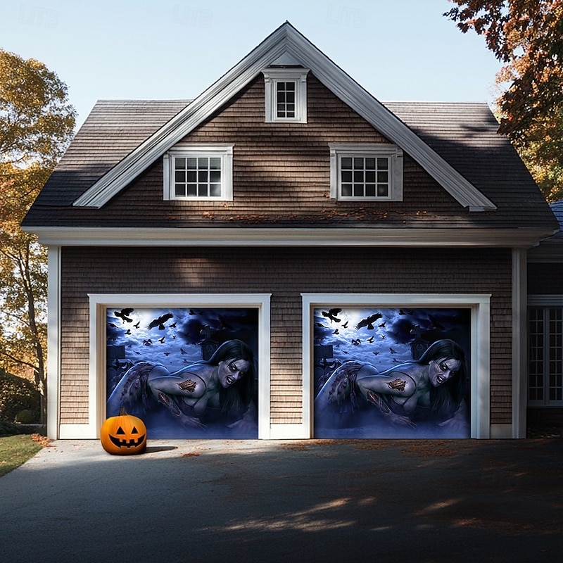 Halloween Outdoor Garage Door Cover Hot Zombie by Tom Wood Skeletons Banner Large Tapestry Backdrop Decoration for Holiday Outdoor Garage Door Home Wall Decorations4