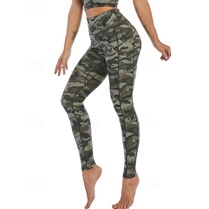 Women's Capri Leggings Yoga Leggings with Pockets Tummy Control High Waist Gym Athletic Pilates Bottoms Printing Black Army Green Green Fall Sports Activewear Tight Fit4