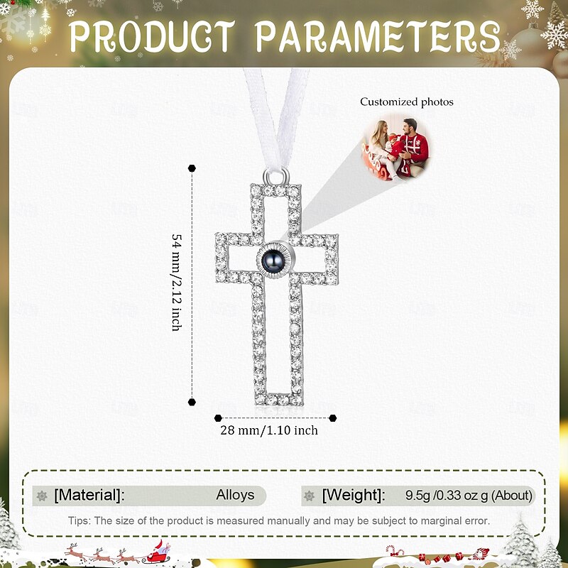 Personalized Christmas Photo Cross Projection Ornament Custom Picture Memorial Gift Charm Xmas Tree Hanging Decor, Christmas Gift for Her/Him/Family4