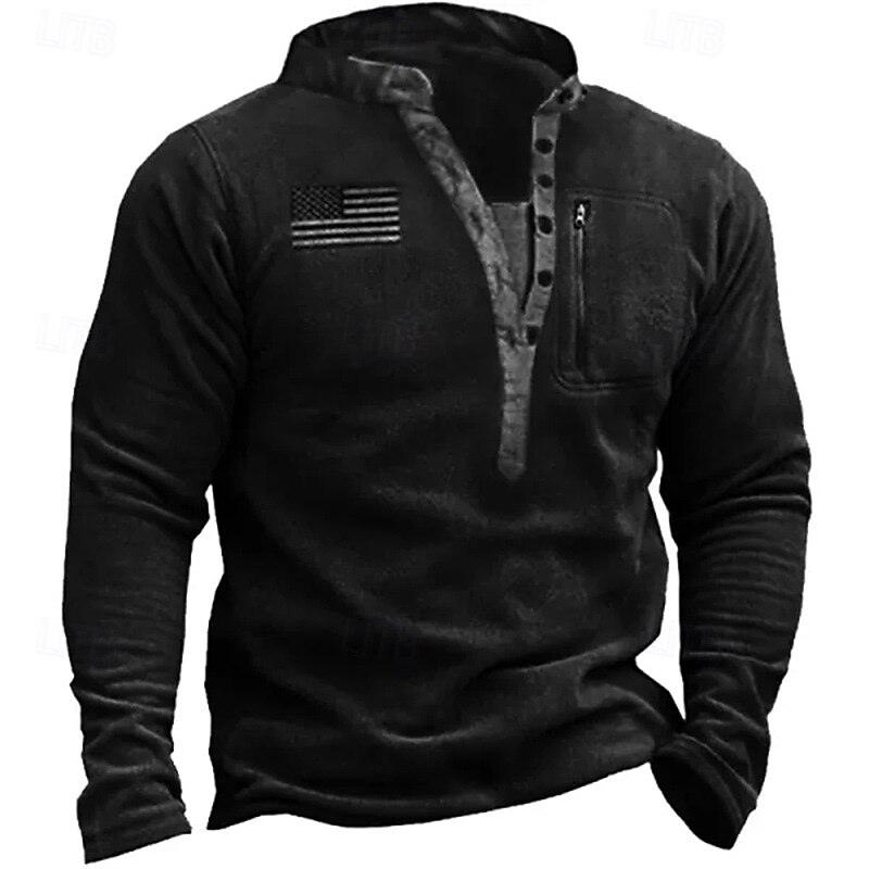 Men's Fleece Hoodie Tactical Hoodie Black Army Green Khaki Gray Henley Plain Front Pocket Sports & Outdoor Casual Daily Streetwear Cool Sportswear Fall & Winter Clothing Apparel Hoodies Sweatshirts2