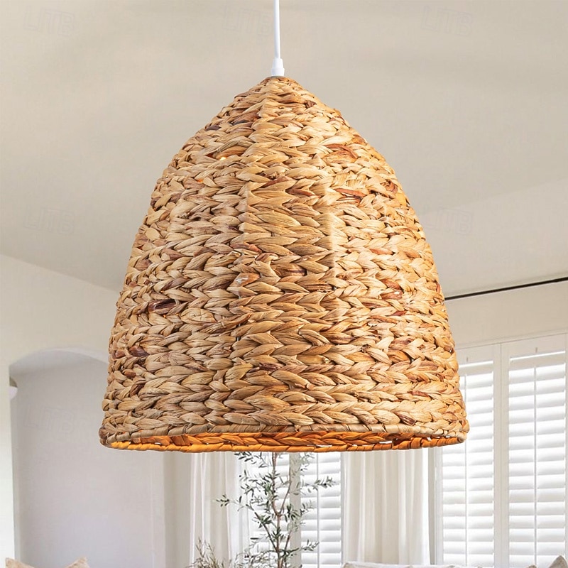 Country Vintage Pendant Light, Rattan Material, 46cm Height, Warm White/White Light, E26 E27, Adjustable Chain3