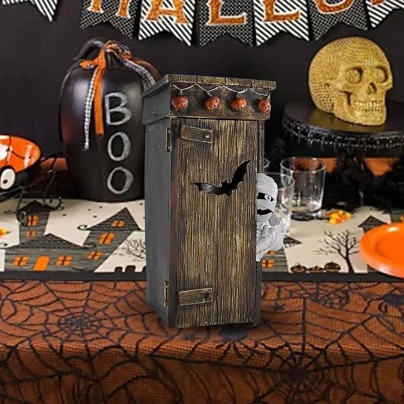 Outhouse Mummy Animated Decor, Outhouse Mummy Toilet Halloween Ornaments, Funny Farting Mummy Outhouse Indoor Halloween Decorations3