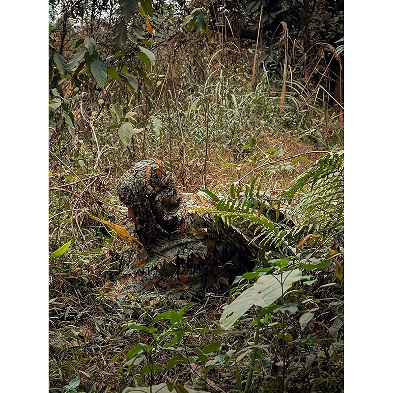 3D Maple Leaf Camouflage Cloak  One-Size-Fits-All Design, Mesh Hood, Perfect for Outdoor Activities, Birdwatching, Hunting, Stealth Games4