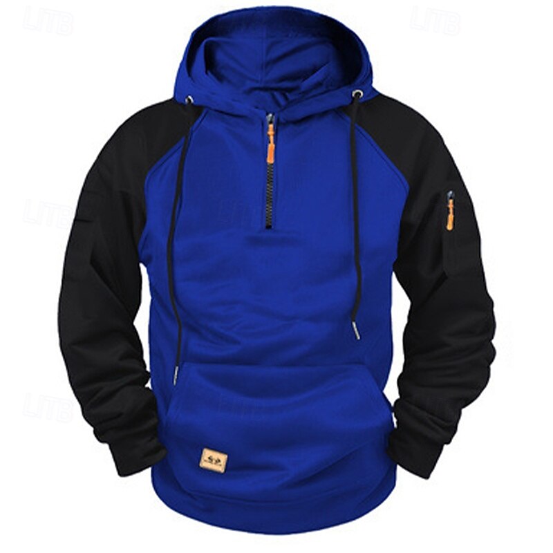 Men's Hoodie Quarter Zip Hoodie Red & Black Black Red Blue Light Grey Hooded Plain Patchwork Color Block Sports & Outdoor Casual Daily Streetwear Cool Sportswear Spring &  Fall Clothing Apparel2
