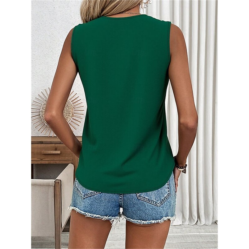 Women's Summer Tops Blouse Plain Stylish Casual Sleeveless V Neck Regular Tops Daily Holiday Patchwork Lace Trim Black White Wine Green Summer3