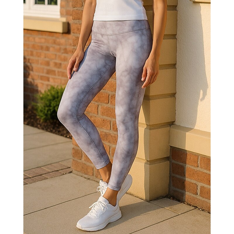 Women's Running Pants Cropped Leggings High Waist Bottoms Athleisure Gym Workout Non See Through Tummy Control Workout Athletic Running Regular Fit Sportswear Activewear Tie Dye Red Grey
