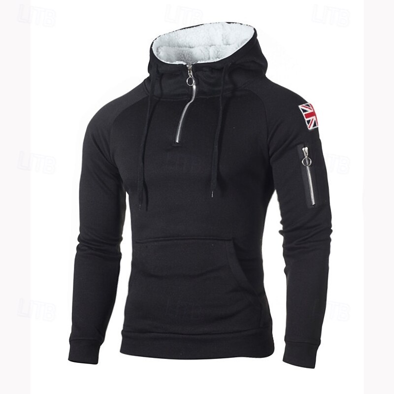 Men's Hoodie Pullover Hoodie Sweatshirt Quarter Zip Hoodie Fleece Hoodie Black Red Light Grey Dark Gray Hooded Plain Zipper Pockets Sports & Outdoor Daily Streetwear Basic Casual Winter Clothing