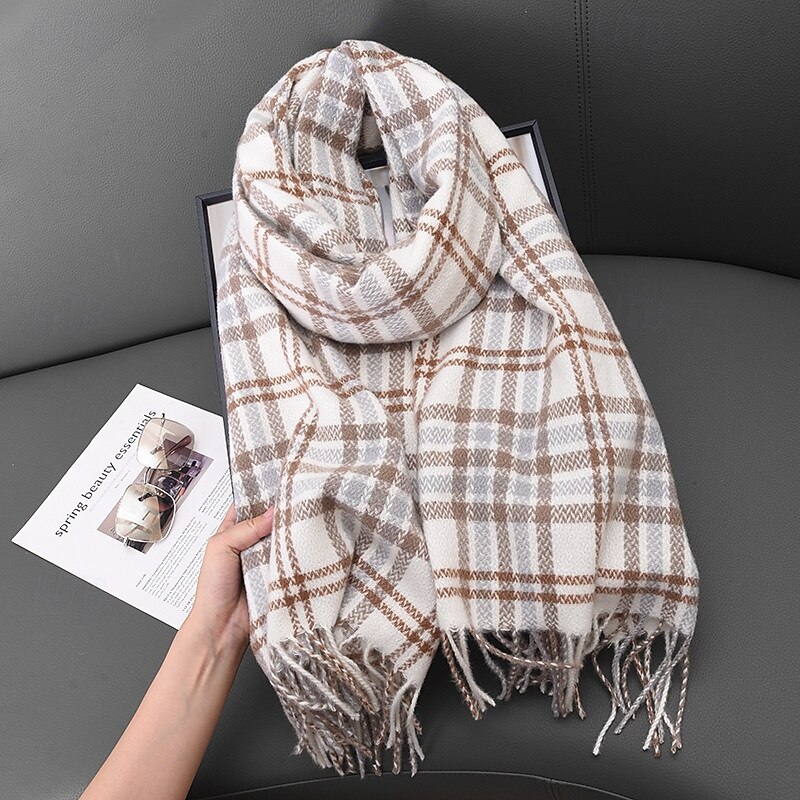 Women's Rectangle Scarf Street Daily Date Black Yellow Scarf Plaid