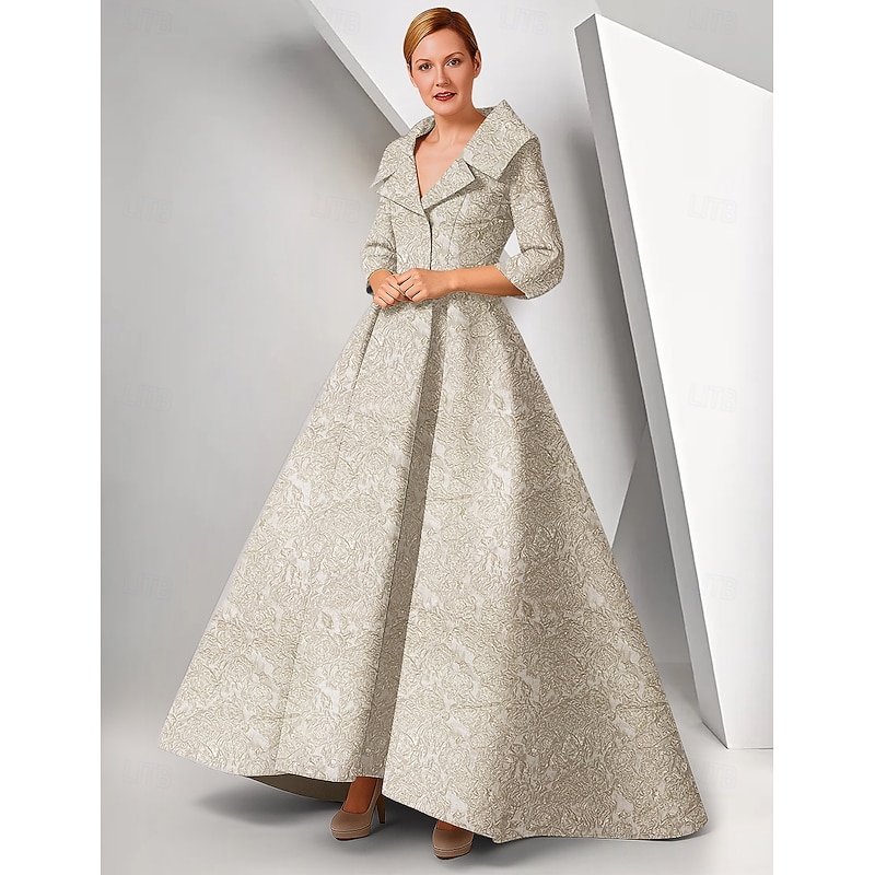 Black Floral Jacquard A-Line Evening Gown Elegant Dress Formal Wedding Floor Length Sleeveless V Neck Nylon with Pleats4