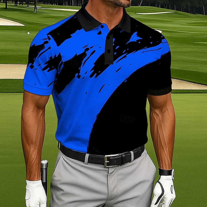 Men's Color Block Golf Polo Sports Polo Shirts Short Sleeve Polo Shirts Collared Shirts Casual Athleisure Outdoor clothing Daily Wear Buttons Summer White Yellow Red3