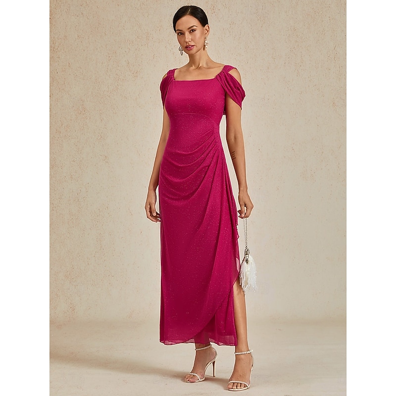 Women's Maxi Dress Sheath Dress Elegant Party Birthday Solid Color Sleeveless Square Neck Fuchsia Summer