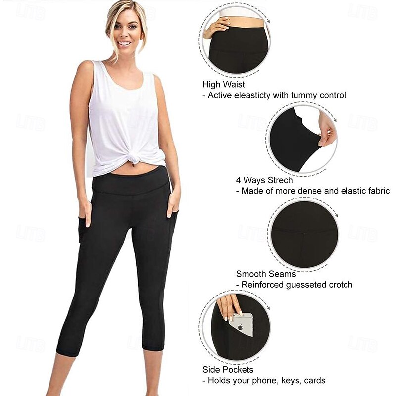 Women's Slacks Leggings Cozy Leggings Tights Athletic Calf-Length High Rise Plain Side Pockets Comfy Butt Lift Tummy Control Yoga Casual Daily Black Burgundy Blue Gray Spring Fall Skinny4