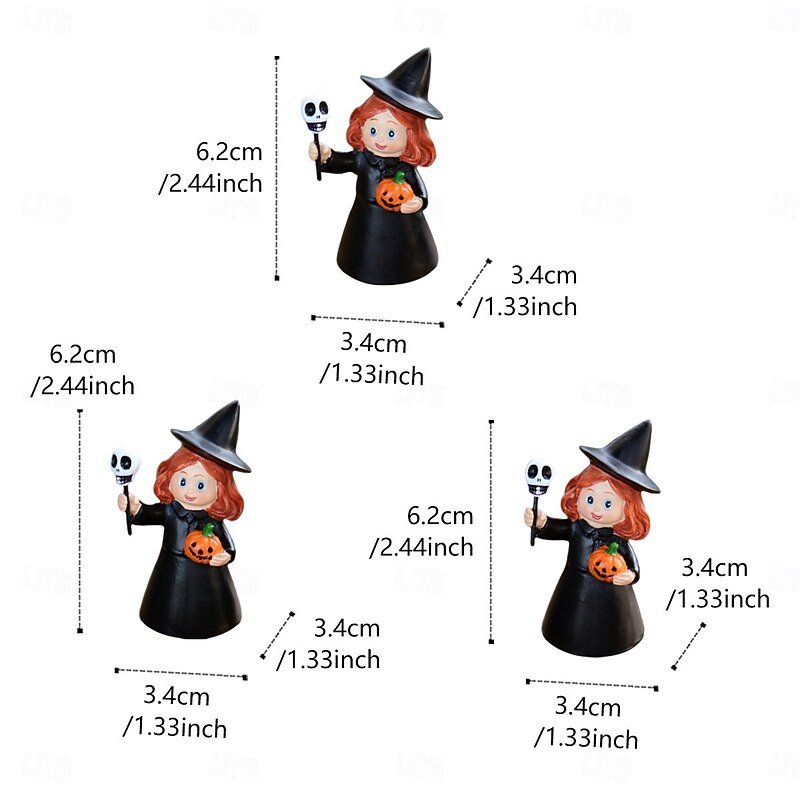 3PCS Halloween Resin Little Witch Figurines Set, Cute Spooky Decorations for Home Desktop, Bookshelf, Outdoor Yard, Lawn, and Planter Display3