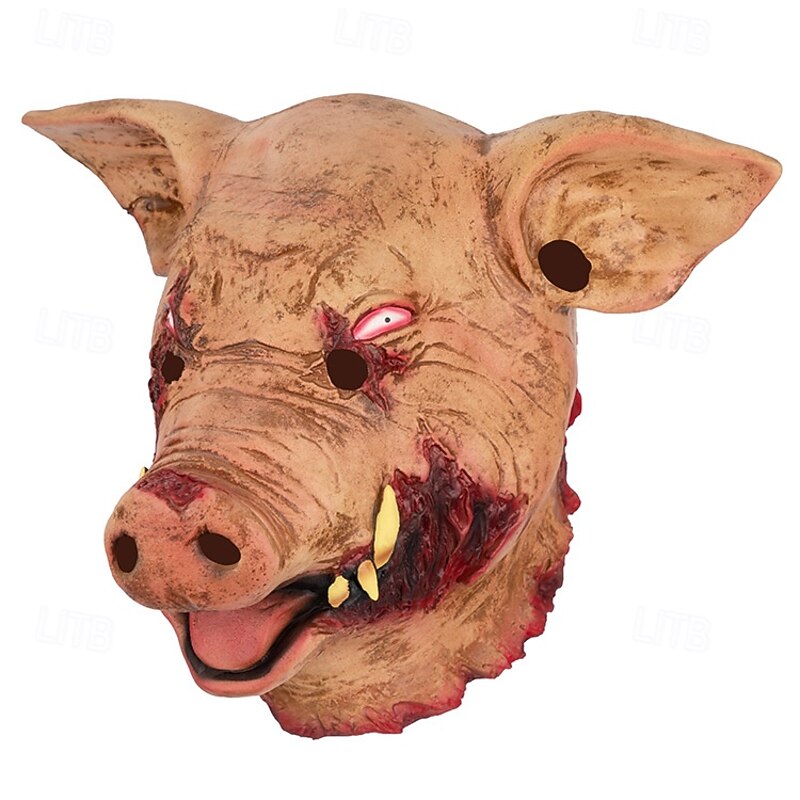 Halloween Creepy Pig Head Mask for Adults, Realistic Scary Costumes Latex Face Mask, Horror Full Head Pig Mask for Haunted House, Cosplay, and Masquerade Party Decor2