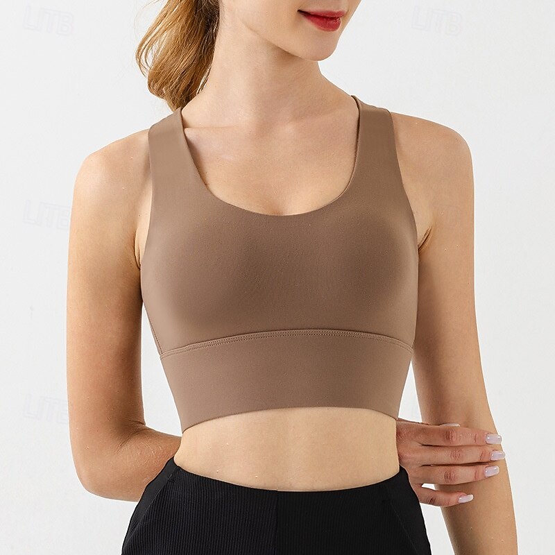 Women's Workout Tank Tops Sports Bra Underwear Medium Support Breathable Wireless Padded Solid / Plain Color Sport Activewear Wine Red Black Gym Fitness Yoga2