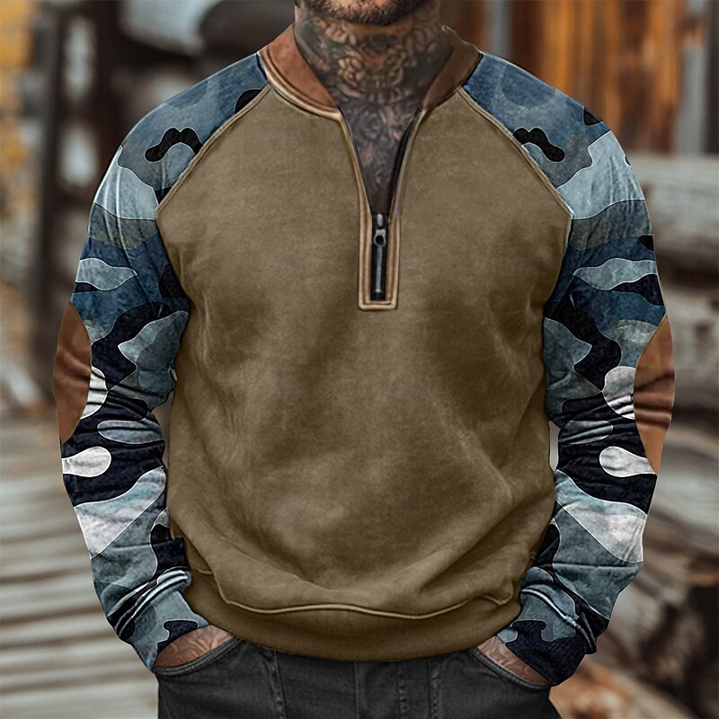 Men's Sweatshirt Quarter Zip Sweatshirt Army Green Navy Blue Blue Purple Half Zip Color Block Camo / Camouflage Half Zip Print Casual Daily Holiday Polyester Vintage Streetwear Casual Fall Winter4