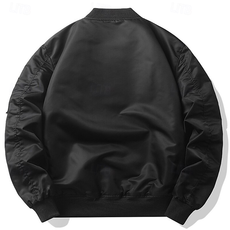 Men's Bomber Jacket Casual Jacket Vacation Daily Pocket Spring Fall Plain Fashion Classic Stand Collar Regular Black Purple Army Green Dark Blue Gray Jacket4