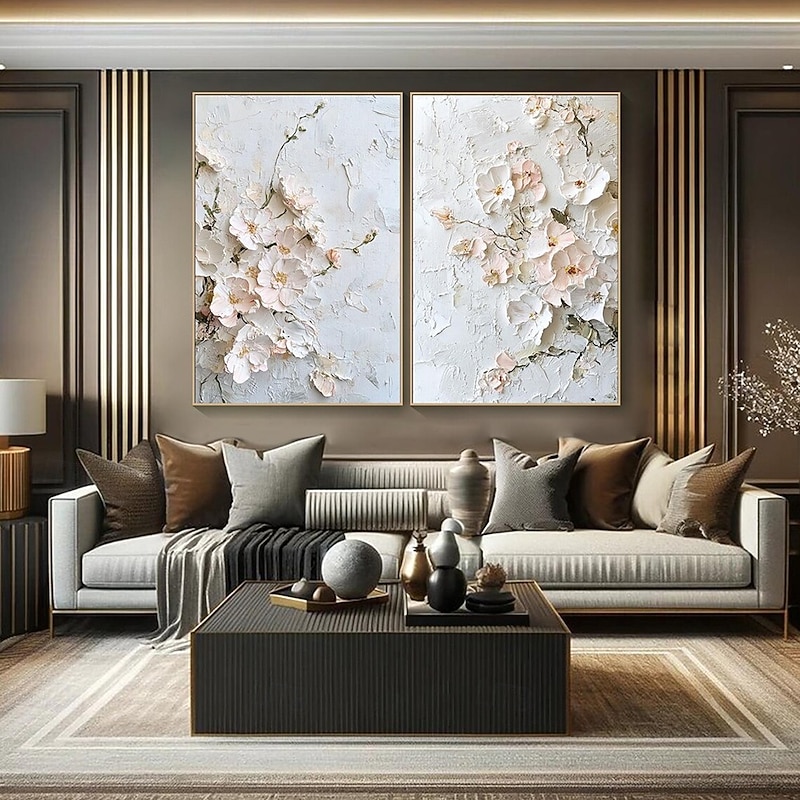 Mintura Handmade 3D Texture Oil Paintings On Canvas Wall Art Decoration Modern Abstract Flower Picture For Home Decor Rolled Frameless Unstretched Painting