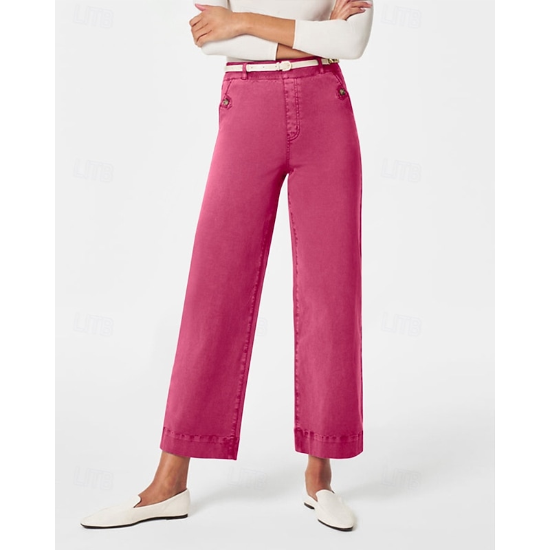 Women's Slacks Straight Streetwear Casual Full Length Natural Plain Pocket Comfy Vacation Street Dark-Gray Black White Army Green Fall Regular Fit