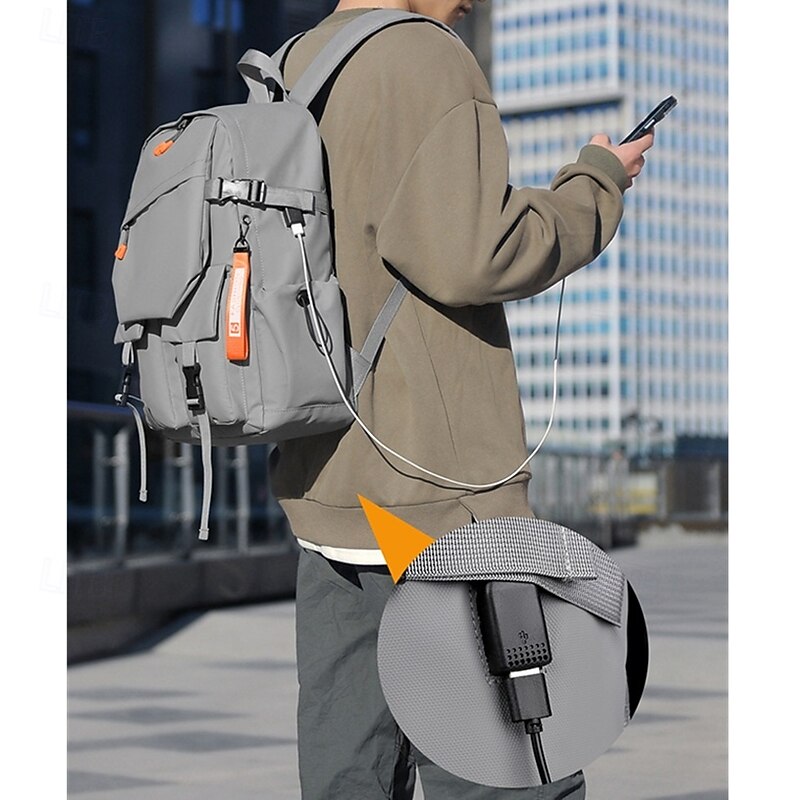 Unisex Gray Utility Backpack – Water-Resistant School and Travel Bag with Buckle Straps and Multiple Storage Pockets3