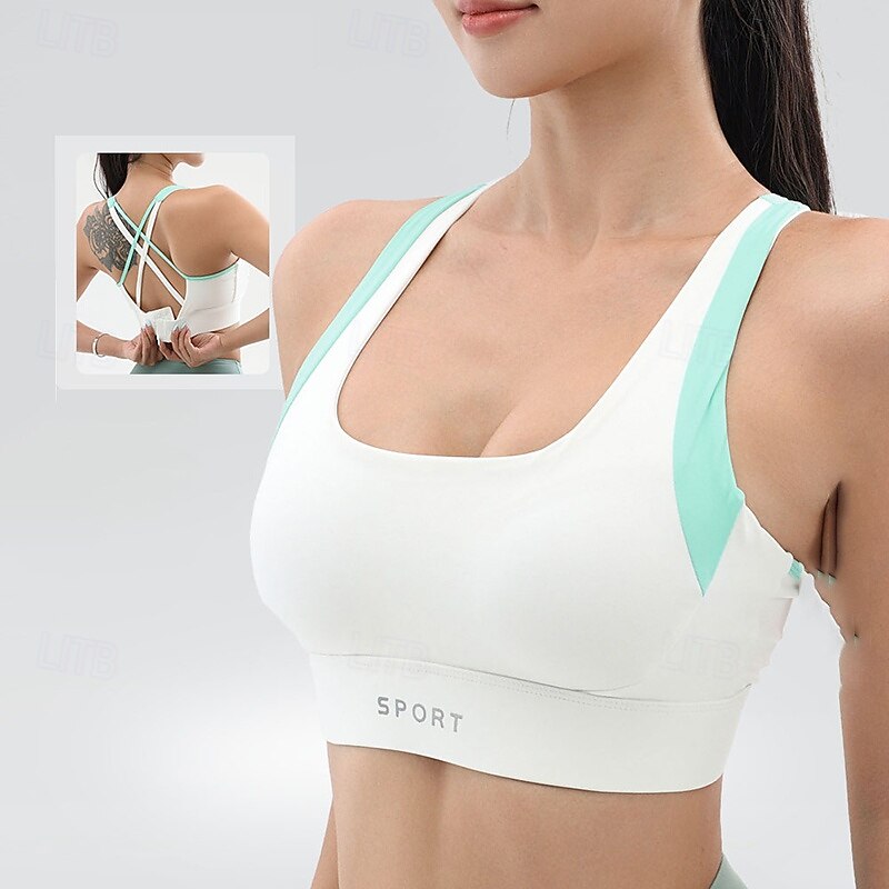 Women's Yoga Bra Sports Tank Top Pilates Bra Underwear High Supports Breathable Criss-Cross Back Solid / Plain Color Sport Activewear Black White Gym Pilates Running