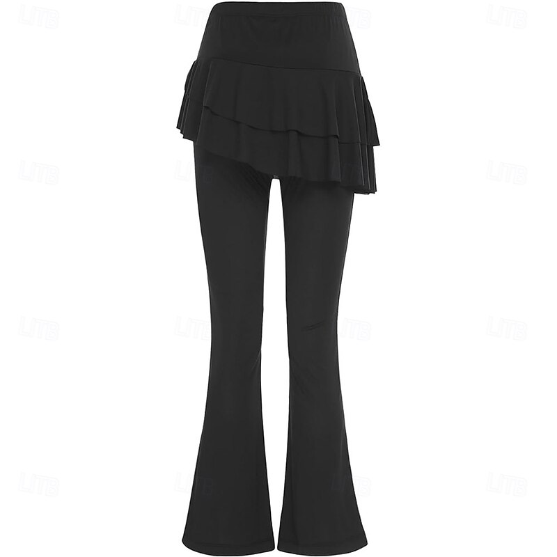 Women's Dance Pants High Waist Bell Bottom Trousers Latin Ballroom Training Square Pants4