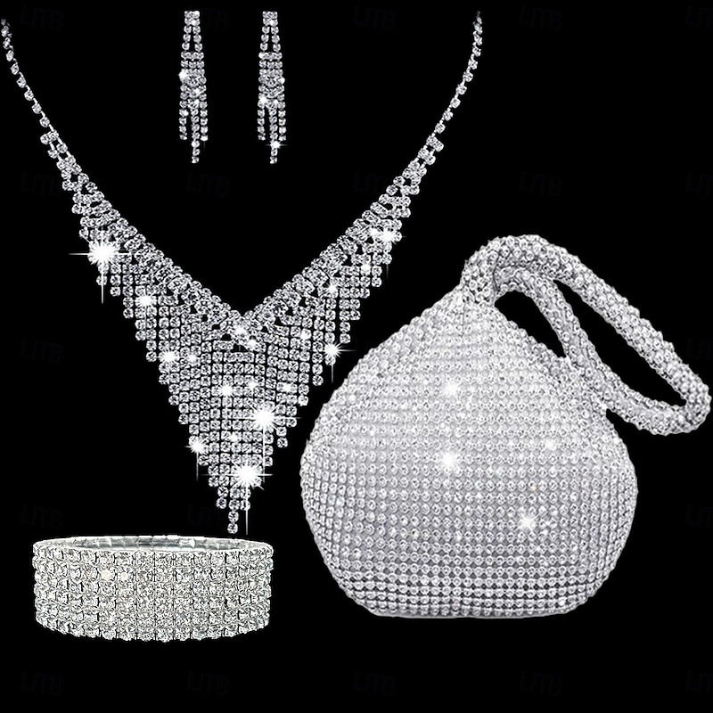 Bridal Jewelry Sets 1 set Rhinestone Alloy 1 Bracelet Earrings Necklace Women's Stylish Artistic Trendy Jewelry Set For Anniversary Birthday Party Evening Wear3