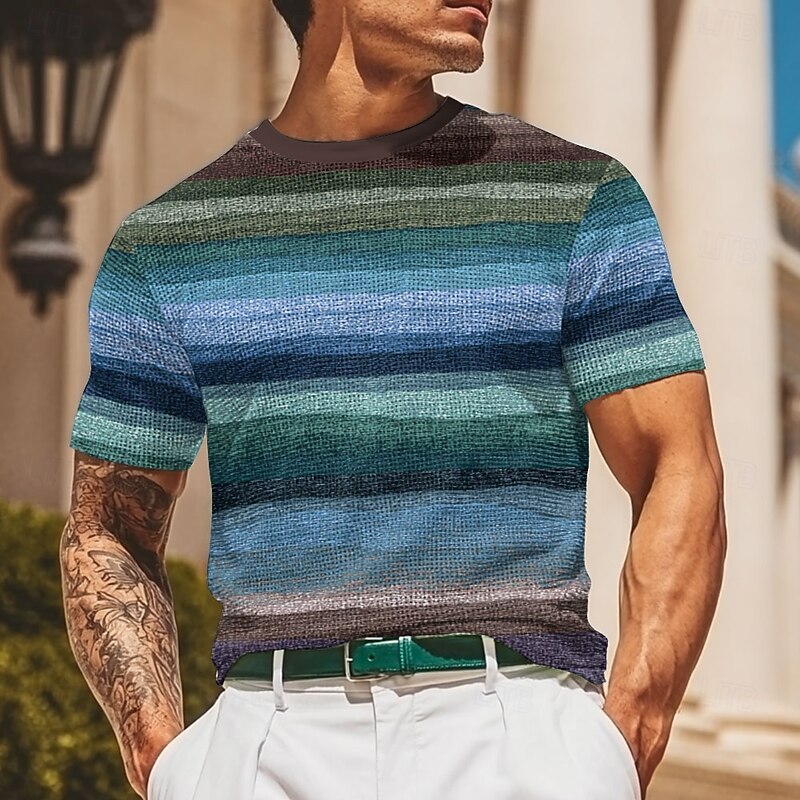 Men's Line Waffle Shirt Short Sleeve T shirt 3D Print Crew Neck Shirt Fashion Casual Comfortable Street Casual Daily Red Blue Purple Summer Spring Clothing Apparel S M L XL XXL XXXL2