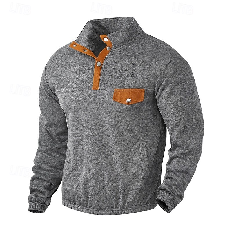 Men's Sweatshirt Corduroy Pullover Hoodie Sweatshirt Pullover Button Up Hoodie Black White Beige Gray Standing Collar Plain Patchwork Sports & Outdoor Casual Daily Streetwear Cool Sportswear Spring2