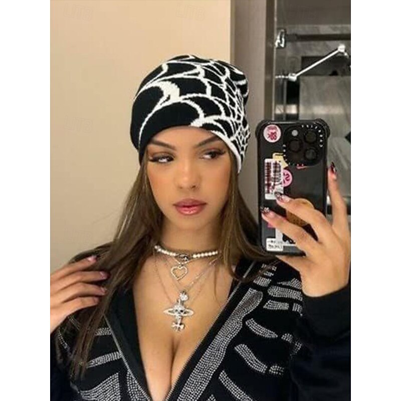 Unisex Halloween Spider Web Knitted Hat - Knitted Wool Stretch Beanie, Soft and Warm Winter Hat for Parties, Cosplay and Outdoor Activities2
