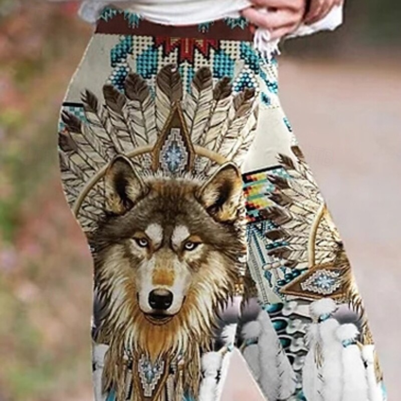 Women's Pants Trousers Leggings Cozy Leggings Streetwear Boho Full Length High Waist Animal Elastic Waist Print Breathability Comfortable Stretchy Vacation Street Daily Wear Blue Spring Fall Regular2