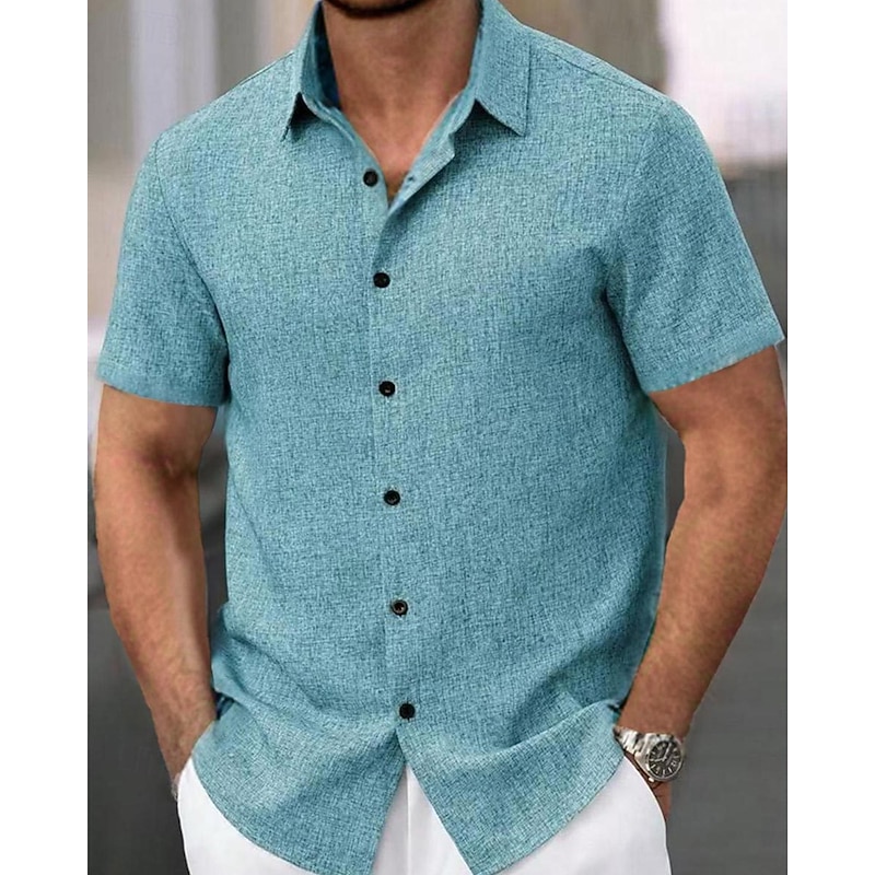 Men's Shirt Linen Shirt Casual Shirt Button Up Shirt Cotton Shirt Plain Vacation Street Black White Pink Red Short Sleeve Turndown Summer Clothing Apparel