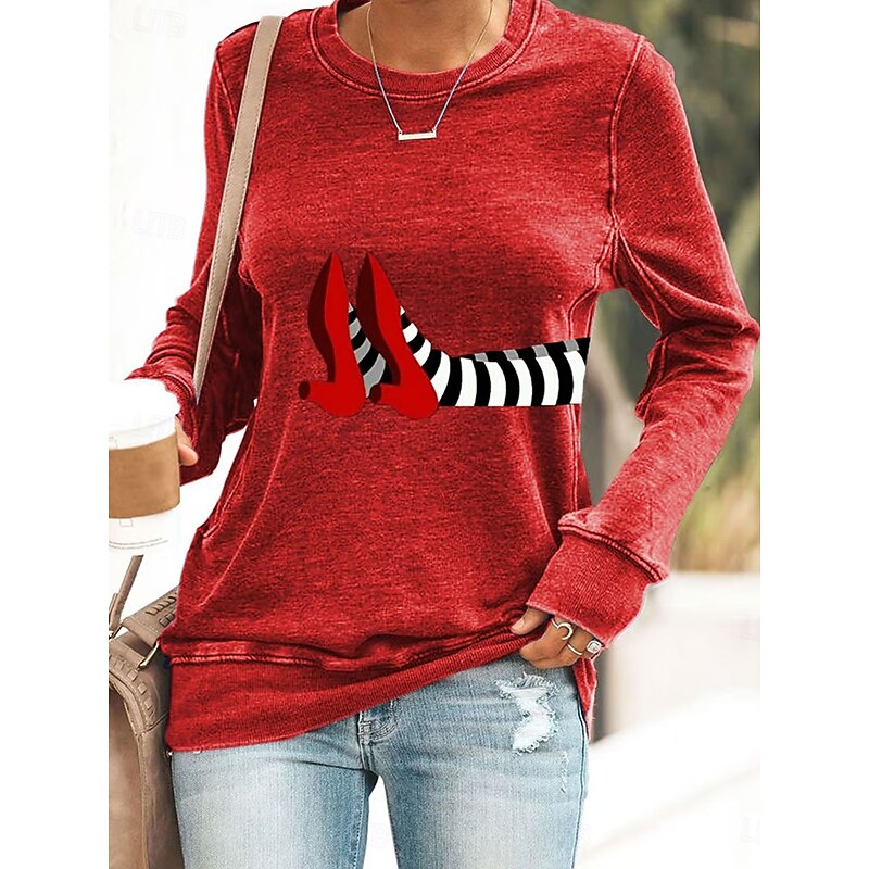 Halloween Women's Pullover Sweatshirt Witch Graphic Casual Long Sleeve Crew Neck Round Neck Regular Tops Street Casual Holiday Print Black Red Blue Green Gray Spring Fall Winter3