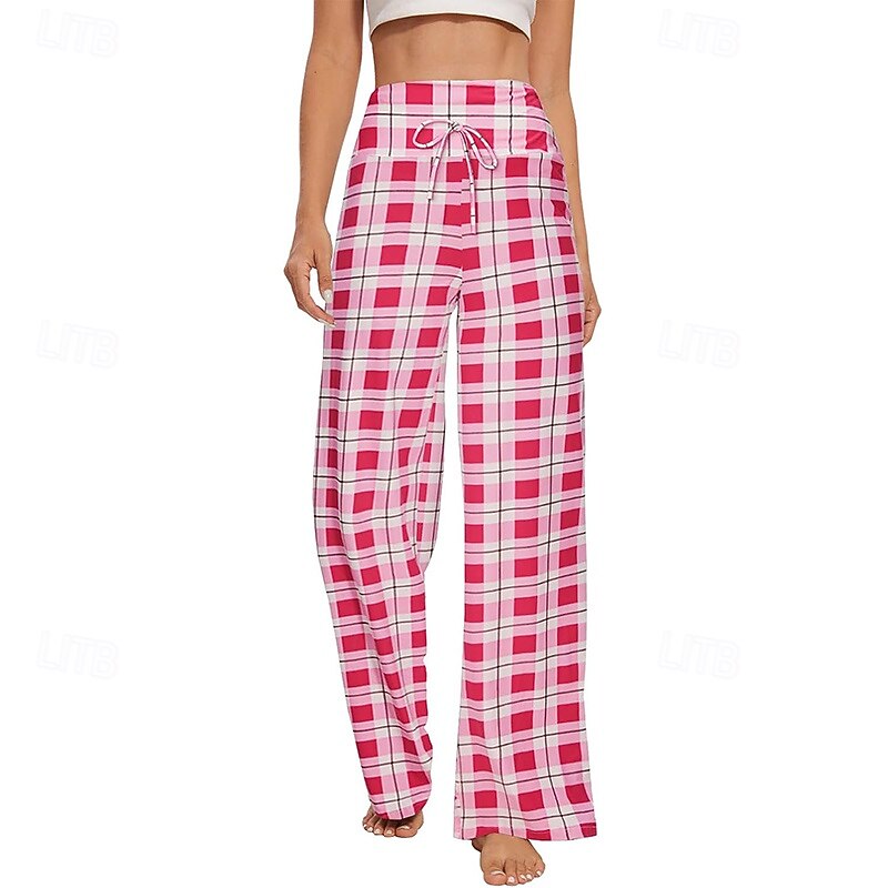Women's Workout Sweatpants Casual Pants with Pockets Tummy Control High Waist Gym Workout Athletic Bottoms Plaid Pink Red Blue Fall Sports Activewear Loose Fit3