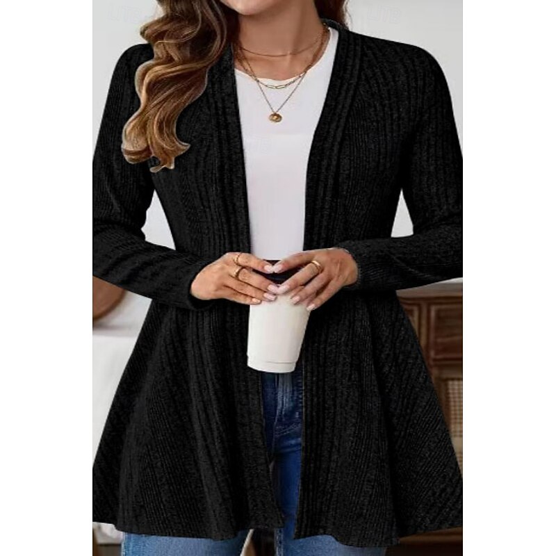 Women's Casual Jacket Comfortable Breathable Oversized Fashion Daily Plain Outdoor Casual Daily Open Front Regular Collarless Regular Fit Long Sleeve Outerwear Black Gray Spring Fall2
